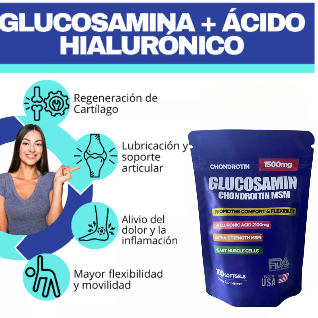 Glucosamin + Condroitina + MSM + Ácido Hialurónico.